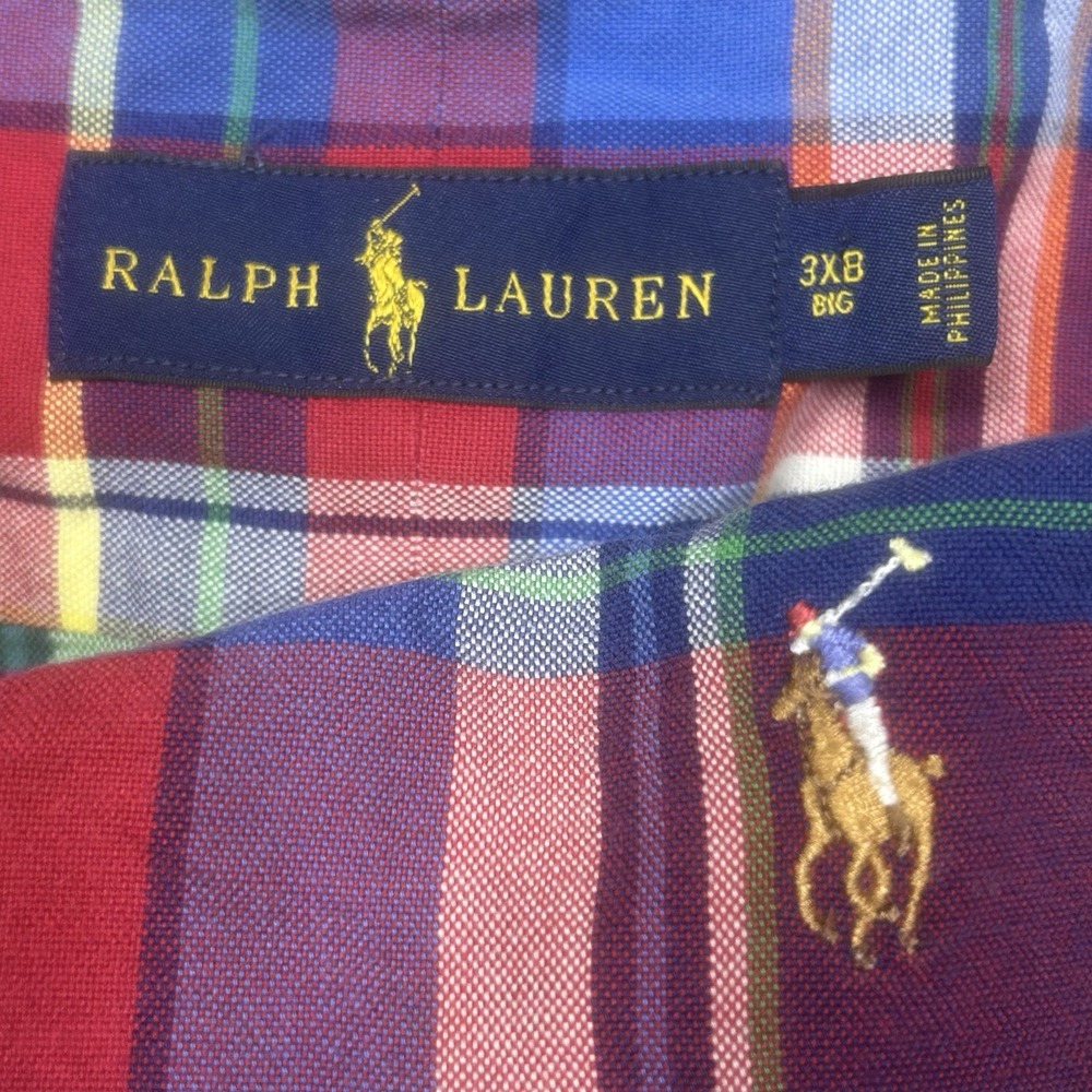 Ralph Lauren Oxford Shirt Men 3XB Madras Plaid Long Sleeve Flesh Pony Button Up